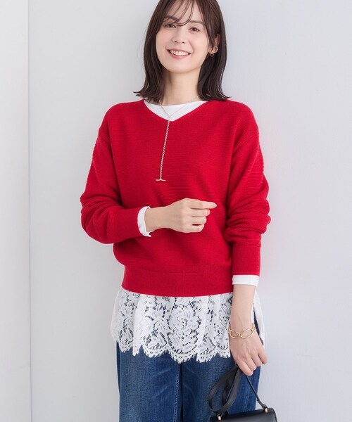 INDIVI（インディヴィ） ニット セーター 「ウール混ラメ素材」Vネック