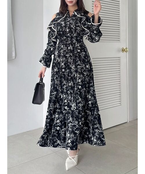 dazzlin（ダズリン） ワンピース オープンショルダーフラワープリーツ