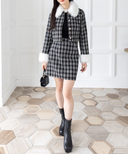 clear コート アウター ファー付きツイードジャケット(セット可)「大人