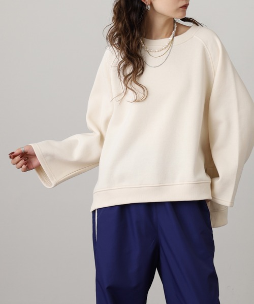 OMMO ホワイト ラグランスリーブ スウェット OMNES（オムネス） トレーナー スウェット 裏起毛スウェット ラグラン