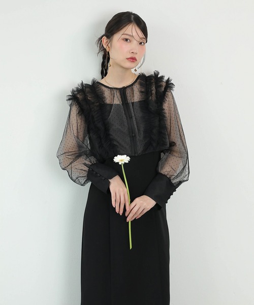 ドレス ドットチュールフリルトップス ダブルストラップキャミワンピ 2点セット パーティー ドレス 結婚式 お呼ばれ オケージョン