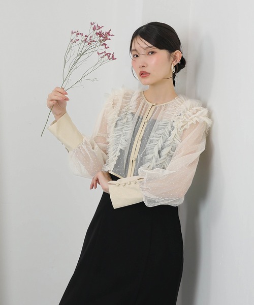 Kana ドレス ドットチュールフリルトップス ダブルストラップキャミ