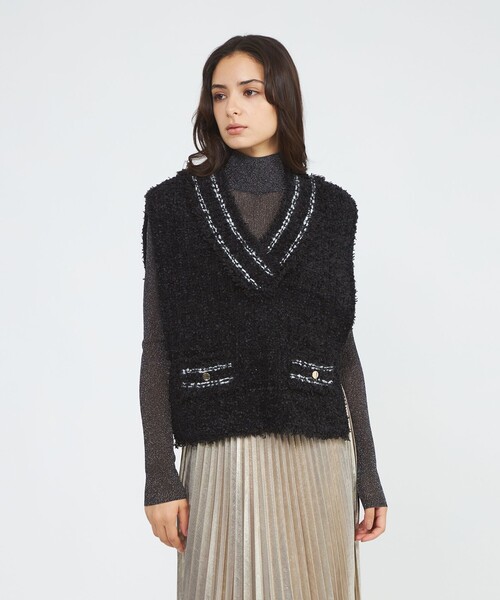 ★タイムセール★ 【エポカ】フリンジミックスツイード ショートジレ セール】フリンジミックスツイード ショートジレ（ベスト）｜EPOCA