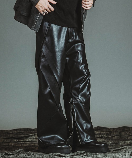 NO ID.（ノーアイディー） パンツ mp14314-シンセティックレザーZIP