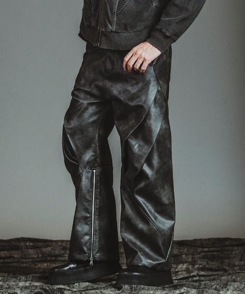 NO ID.（ノーアイディー） パンツ mp14314-シンセティックレザーZIP