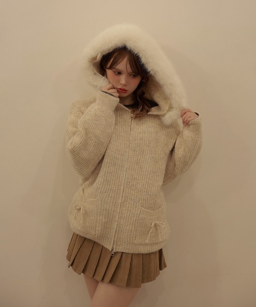 M DOLLY コート アウター fur ribbon solina knit jacket/ファーリボン 