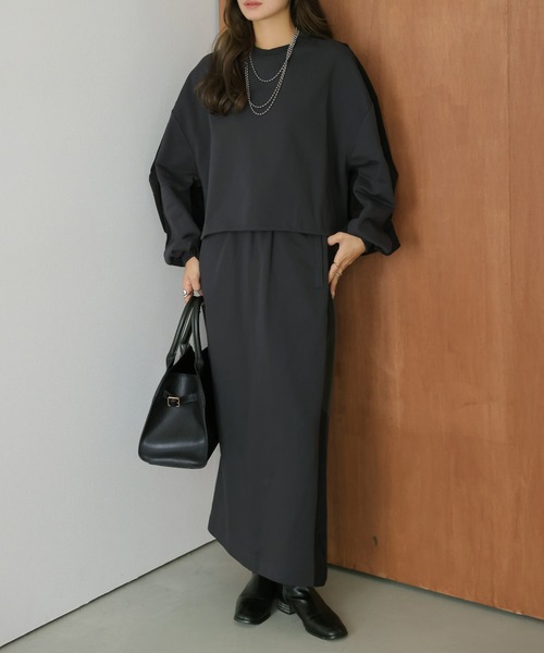 セットアップ バイカラー プルオーバー＆ロングスカート レディース