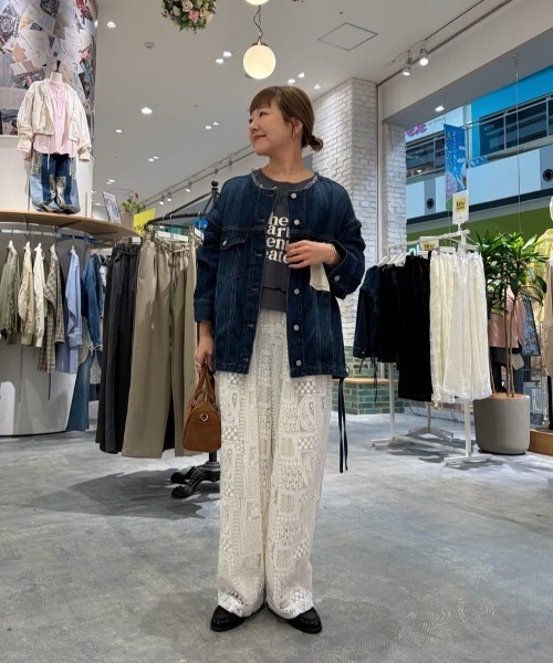 ワイドパンツ パンツ 「3サイズ展開」ボタニカルワイドイージーレースパンツ レディースの画像