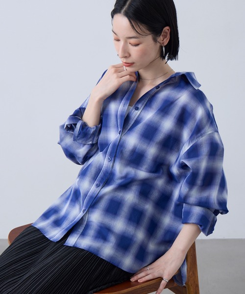 Aunely ブラウス シャツ 「Aunely」洗練シアー チェックシャツ