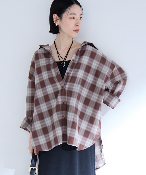 Aunely ブラウス シャツ 「Aunely」洗練シアー チェックシャツ