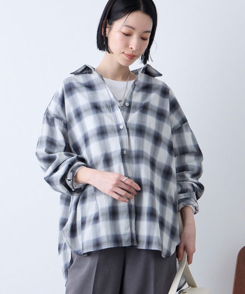 Aunely ブラウス シャツ 「Aunely」洗練シアー チェックシャツ