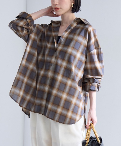 Aunely ブラウス シャツ 「Aunely」洗練シアー チェックシャツ