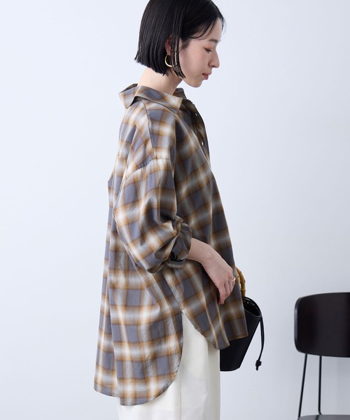 Aunely ブラウス シャツ 夏 「Aunely」洗練シアー チェックシャツ