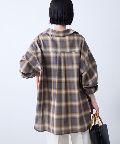 Aunely ブラウス シャツ 「Aunely」洗練シアー チェックシャツ