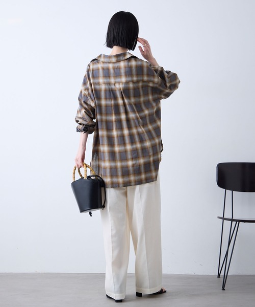 Aunely ブラウス シャツ 「Aunely」洗練シアー チェックシャツ