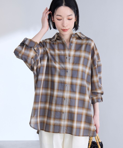 Aunely ブラウス シャツ 「Aunely」洗練シアー チェックシャツ