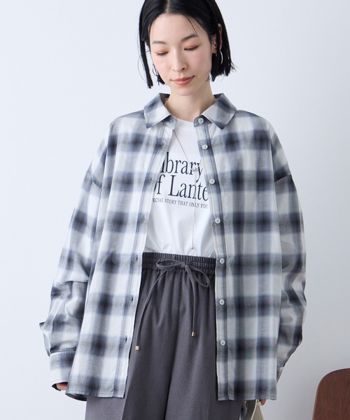 うそんこパールさま♡ブラックチェック Aunely ブラウス シャツ 「Aunely」洗練シアー チェックシャツ