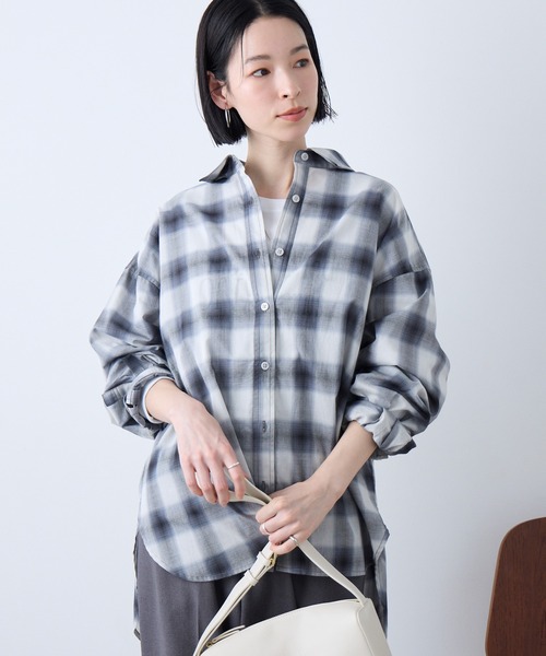 Aunely ブラウス シャツ 「Aunely」洗練シアー チェックシャツ