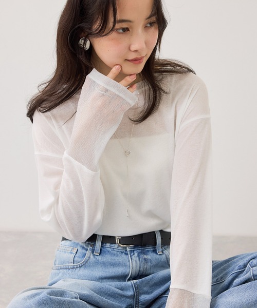 VIS（ビス） tシャツ ラメメッシュスリーブ切り替えシアーロンT