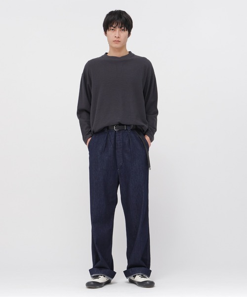 美品【日本製】MHL. コットン100% 半袖カットソー スウェット 杢ブラック MHL.（エムエイチエル） tシャツ COTTON JERSEY MESH メンズ