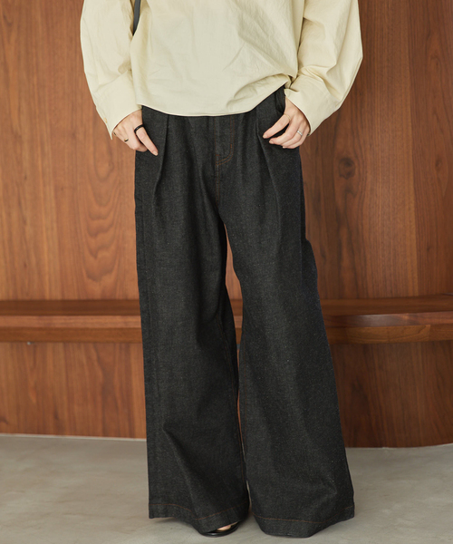 Plage プラージュ DENIM TUCK WIDE パンツ　38 plage（プラージュ） ジーンズ デニム デニムパンツ linen mix tuck