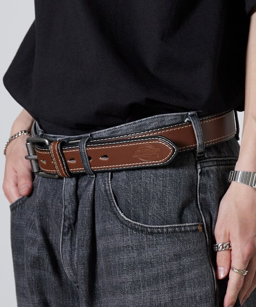 さみーオリーブリッチ.ダブルフェイスベルト Dickies（ディッキーズ） ベルト PU ダブルレザーステッチ 2重ベルト