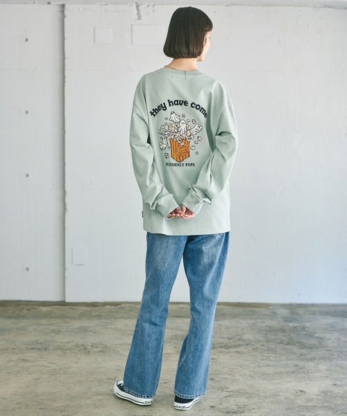 「POWER TO THE PEOPLE」 長袖カットソー M チャコールグレー レディース_画像3