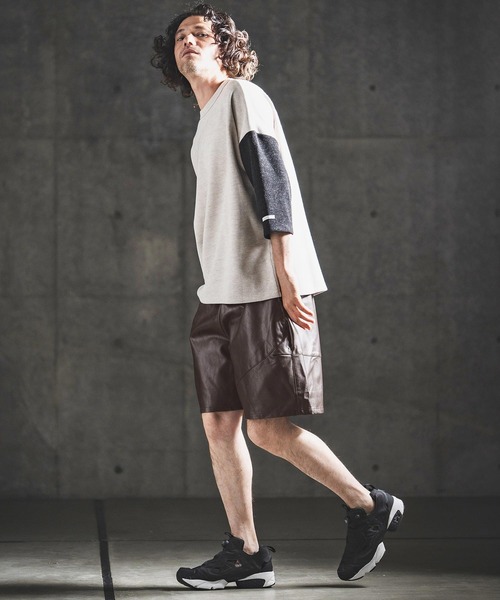 極美品 KMRii レザー バイカー サルエル ハーフパンツ サイズ1 GLIMCLAP ハーフパンツ パンツ 短パン mp14924- Synthetic Leather