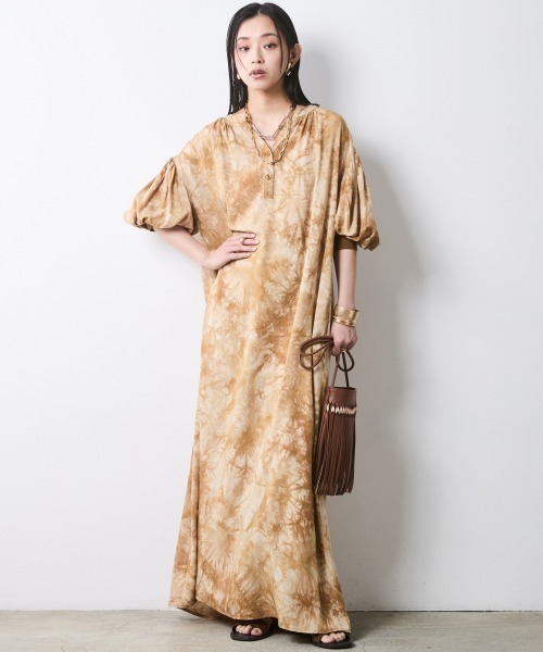 希少カラー　大きめ　ビアズリー　2023　ロングワンピース　ワイド　M～3L CHIC STYLE（シックスタイル） ワンピース スキッパームラ染ロング