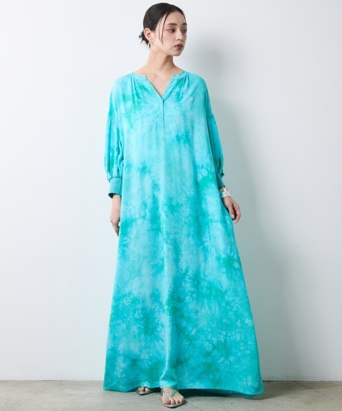 水色異素材使いロングワンピースサイズ44　40 CHIC STYLE（シックスタイル） ワンピース 夏 スキッパームラ染ロング