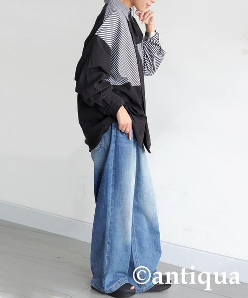 「antiqua」 長袖シャツ ONESIZE ブラック レディース_画像7