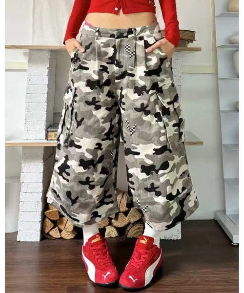 SEA 迷彩柄 カーゴパンツ レディース inst.ALL ワイドパンツ カーゴパンツ 迷彩柄ルーズクロップドカーゴ