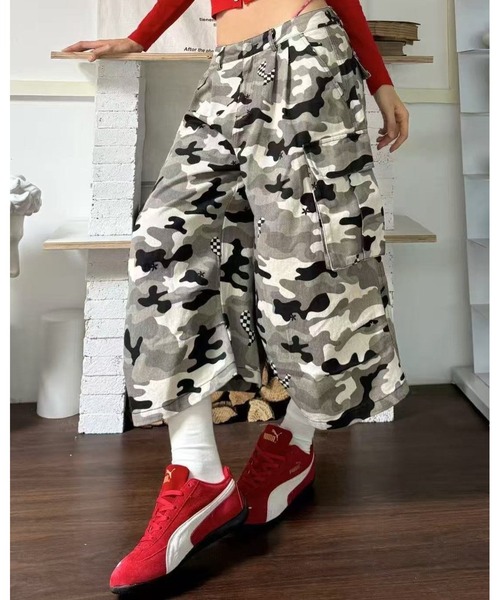 inst.ALL ワイドパンツ カーゴパンツ 迷彩柄ルーズクロップドカーゴ
