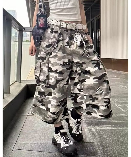 inst.ALL ワイドパンツ カーゴパンツ 迷彩柄ルーズクロップドカーゴ