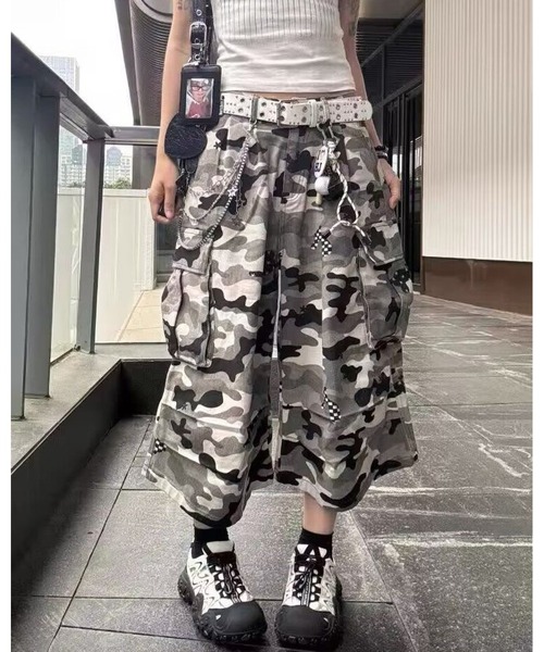 inst.ALL ワイドパンツ カーゴパンツ 迷彩柄ルーズクロップドカーゴ