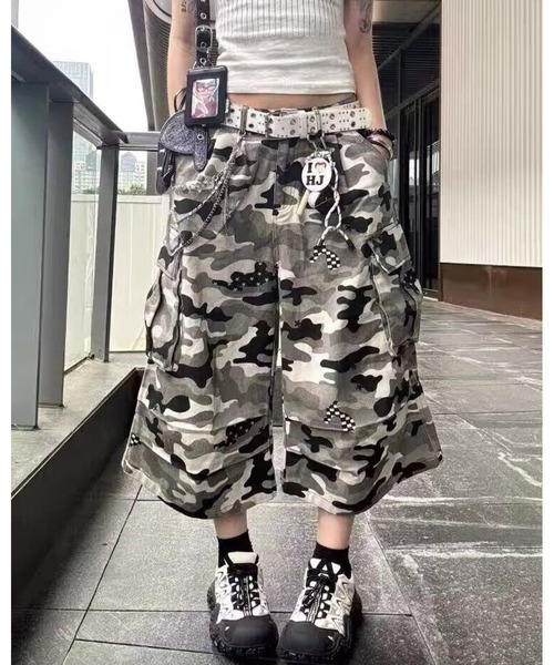 inst.ALL ワイドパンツ カーゴパンツ 迷彩柄ルーズクロップドカーゴ