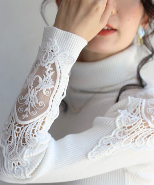 ニット 美しく透ける肩レースのタートルネックニットトップス Zozotown Paypayモール店 通販 Paypayモール