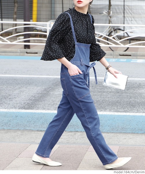 coca サロペット オーバーオール ウエストリボンストレッチ