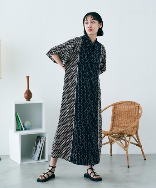 ワンピース ヴィンテージフラワー柄パイピングシャツワンピース ワンピース ヴィンテージフラワー柄パイピングシャツワンピース