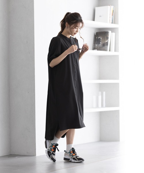 GeeRA ワンピース シャツワンピース バックプリーツシャツワンピース 