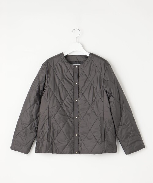 ノーカラーコート コート 「洗える」高密度タフタ キルティング