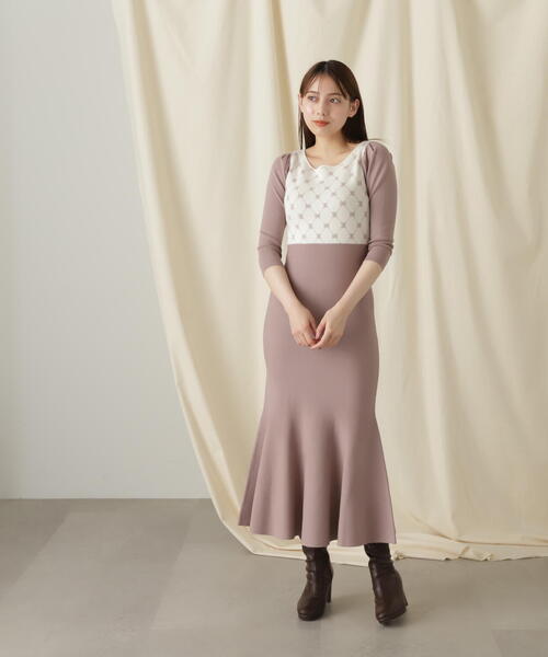 ワンピース ロゴジャガードマーメイドニットワンピース レディース  