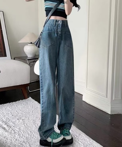 ジーンズ デニム デニムパンツ ポケットアクセント ストレート