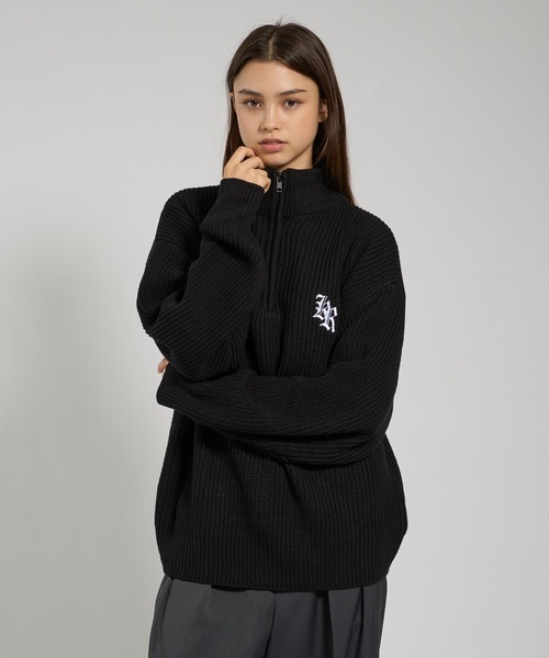 トップス goodnight5tore GN244 sweater black kutir（クティール） ニット セーター LOGO VOLUME HALF ZIP KNIT/ロゴ