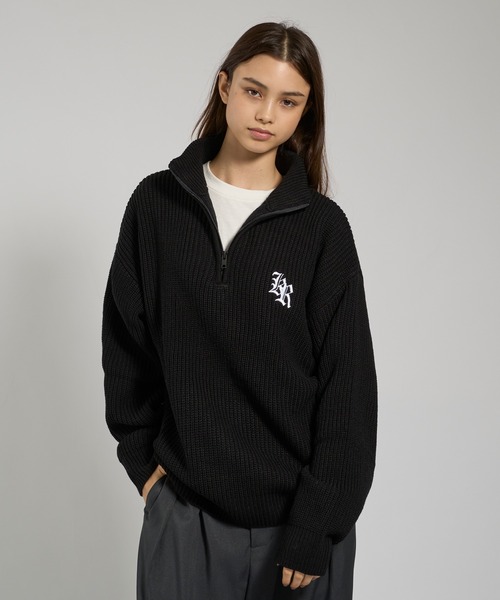kutir（クティール） ニット セーター LOGO VOLUME HALF ZIP KNIT/ロゴ