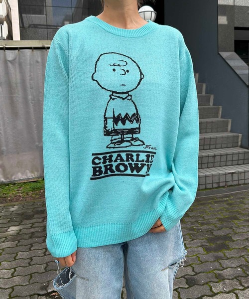 ニット セーター HOUSTON / ×PEANUTS JQ KNIT（SNOOPY）CHARLIE BROWN） / 22255/22256 レディ