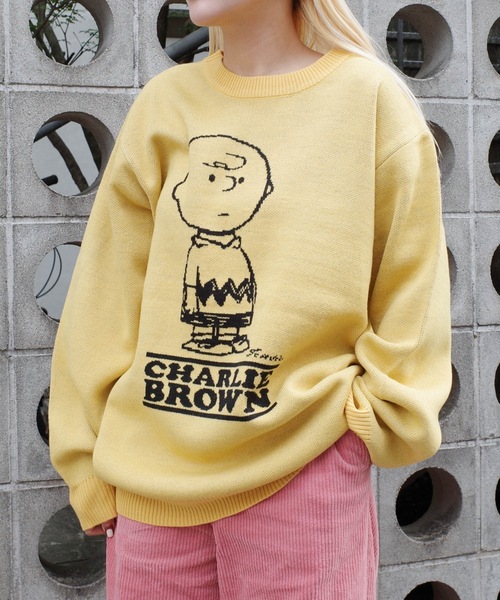 ニット セーター HOUSTON / ×PEANUTS JQ KNIT（SNOOPY）CHARLIE BROWN） / 22255/22256 レディ HOUSTON ニット セーター / ×PEANUTS JQ KNIT（SNOOPY）CHARLIE