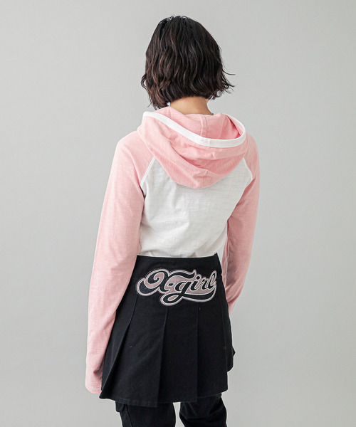 X-girl（エックスガール） パーカー RAGLAN L/S HOODIE レディース