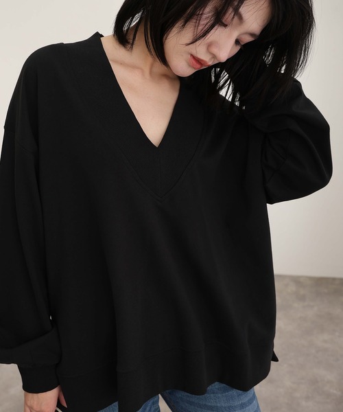 tシャツ ミニ裏毛VネックトップスロンT レディース ElegChic tシャツ ミニ裏毛VネックトップスロンT レディース