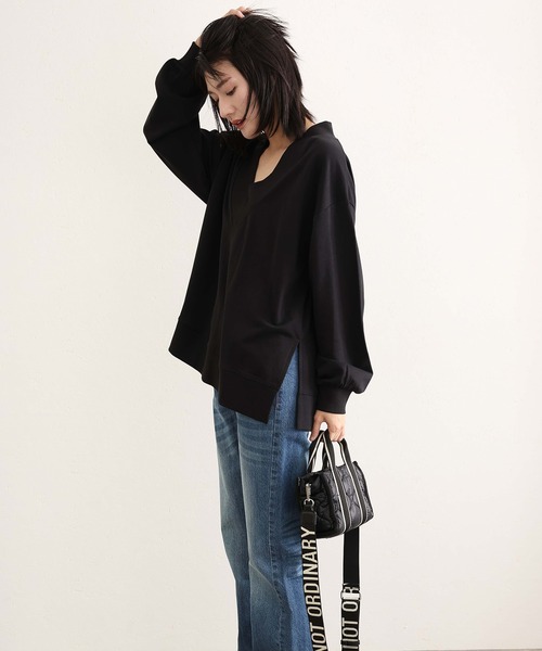 ElegChic tシャツ ミニ裏毛VネックトップスロンT レディース